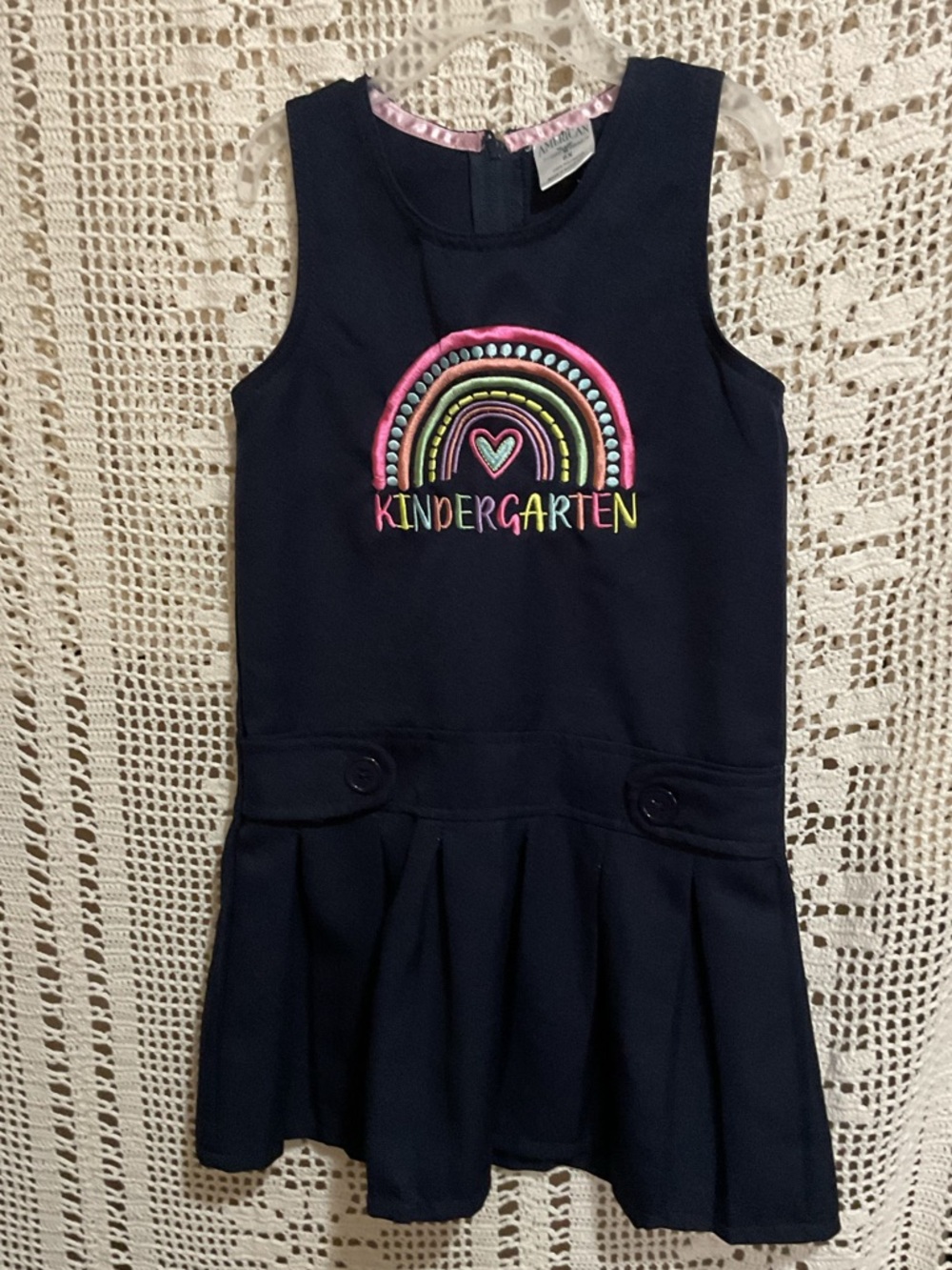 Kindergarten embroidered school uniform jumper dress 6X